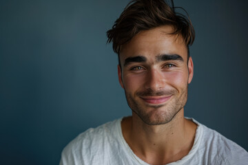 Obraz premium A close up portrait of a young man with a subtle smile