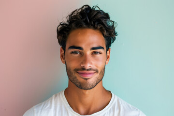 Obraz premium A close up portrait of a young man with a subtle smile