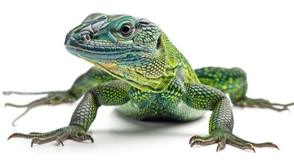 Fototapeta premium Emerald Tree Monitor full body clearly photo on white background , 
