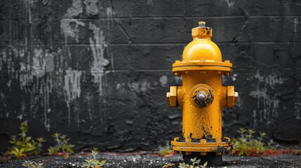 Fire hydrant standing against black and white backdrop