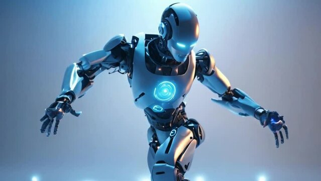 Robot is dancing under a mesmerizing display of glowing lights