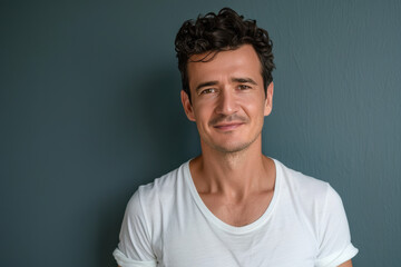 Obraz premium A close up portrait of a young man with a subtle smile