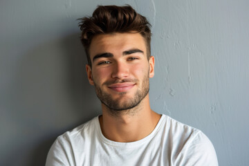 Obraz premium A close up portrait of a young man with a subtle smile