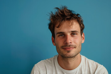 Obraz premium A close up portrait of a young man with a subtle smile