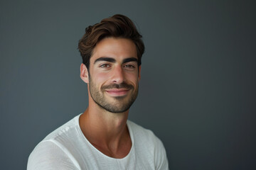 Fototapeta premium A close up portrait of a young man with a subtle smile