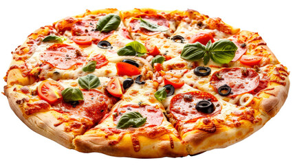 A pizza isolated on white transparent background, PNG File. Perfect for clipart