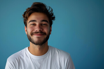 Obraz premium A close up portrait of a young man with a subtle smile