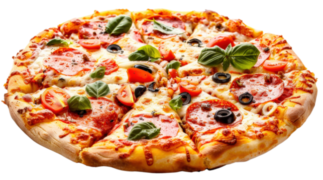 A pizza isolated on white transparent background, PNG File. Perfect for clipart - Powered by Adobe