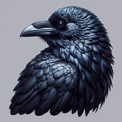 Fototapeta premium Detailed Realistic Illustration of Raven’s Head in Monochromatic Blue - Ideal for Artistic Decor