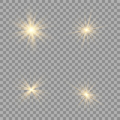 Shine glowing stars. Golden vector lights and sparks isolated. Vector illustration