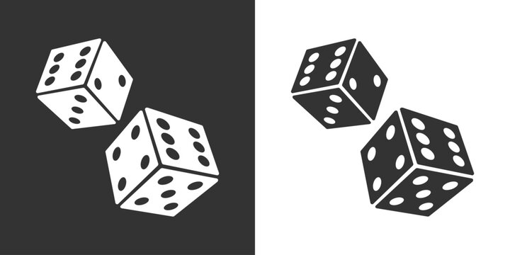 Game dice graphic icons set. Two signs isolated on white and black backgrounds. Vector illustration