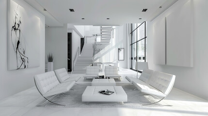 Art Home. Contemporary White Interior with painting