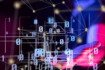 Global network. Blockchain. 3D illustration. Neural networks and artificial intelligence. Abstract