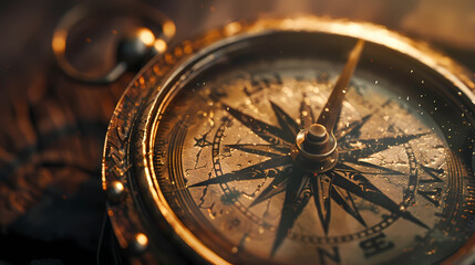 A compass with a broken face sits on a wooden surface