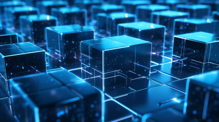 Obraz premium A blue image of many cubes with a light blue background