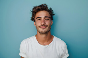 Obraz premium A close up portrait of a young man with a subtle smile