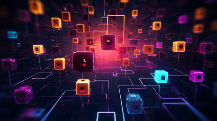 A colorful image of many cubes with a red square in the middle
