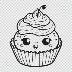 Cupcake doodle design, black vector illustration on transparent background