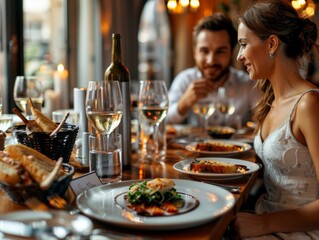 Romantic Fine Dining Experience at High-End Restaurant - Digital Art with Elegant Decor and Gourmet Dishes