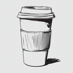 Simple sketch of disposable coffee cup logo icon, black vector illustration on transparent background