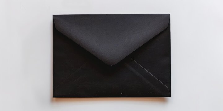 A blank black envelope is placed on a striking white background, showcasing a simple yet elegant composition.