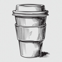 Simple sketch of disposable coffee cup logo icon, black vector illustration on transparent background