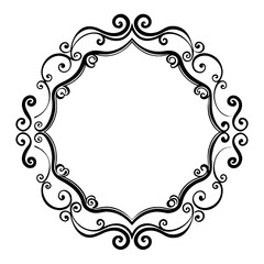 A black and white illustration of a circular ornate decorative frame border. on transparent background. Generative AI