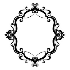 A black and white illustration of an ornate frame with swirls and curls. The frame is circular and has a delicate, intricate design. Generative AI