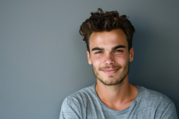 Obraz premium A close up portrait of a young man with a subtle smile