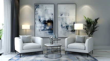 Art Home. Contemporary Interior with chairs and paintings