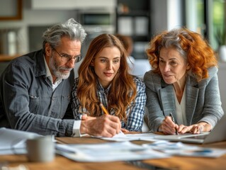 Financial Planner Consulting Senior Couple on Investment Plans in Bright Office Setting