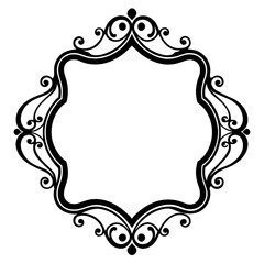 This image features a classic, elegant, ornate black and white frame illustration. The frame has a delicate, intricate design with a variety of flourishes and swirls. Generative AI