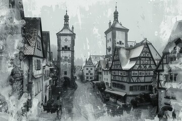Contemporary Art Collage with Rothenburg ob der Tauber

