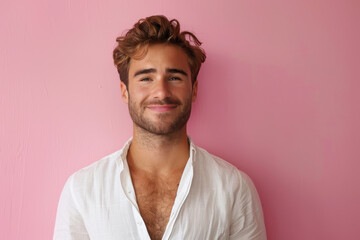 Obraz premium A close up portrait of a young man with a subtle smile