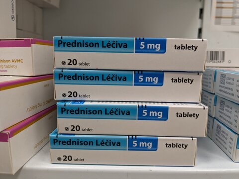 Prague,Czech republic-June 20 2024:PREDNISON box of medication with Prednisoni active substance by ZENTIVA, Prednisone