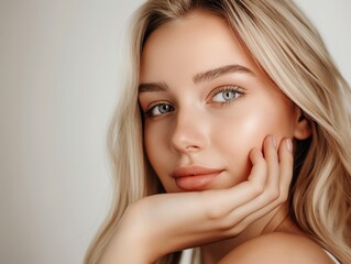 Naklejka premium Beautiful Woman with perfect skin Portrait. Blonde Girl, empty copy space