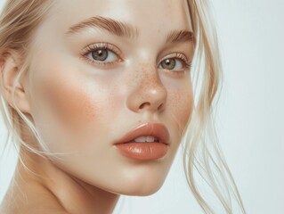 Naklejka premium Beautiful Woman with perfect skin Portrait. Blonde Girl, empty copy space