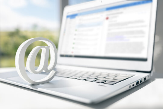 Email symbol on business laptop computer concept for contact us, e-mail address and customer service support
