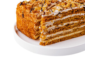 Delicious layered honey cake slice with nuts