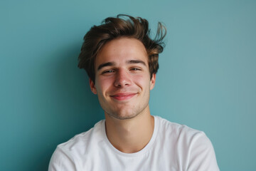 Fototapeta premium A close up portrait of a young man with a subtle smile