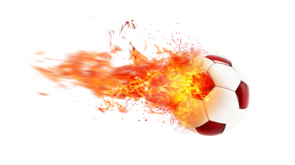 flaming soccer ball with flames trailing, transparent background