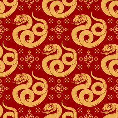 Seamless pattern happy chinese new year 2025 the snake zodiac sign with asian elements paper cut style on color background. ( Translation : happy new year 2024 year of the snake )
