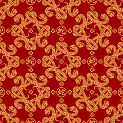 Seamless pattern happy chinese new year 2025 the snake zodiac sign with asian elements paper cut style on color background. ( Translation : happy new year 2024 year of the snake )
