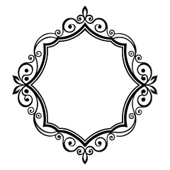 A simple, elegant, black and white ornate border frame design with a circular shape. Generative AI