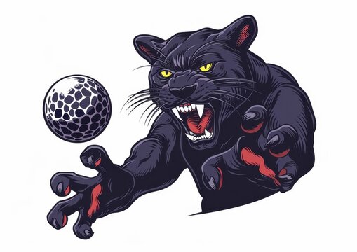 recommend clip art: The panther or jaguar cat is holding a golf ball as an animal sports mascot