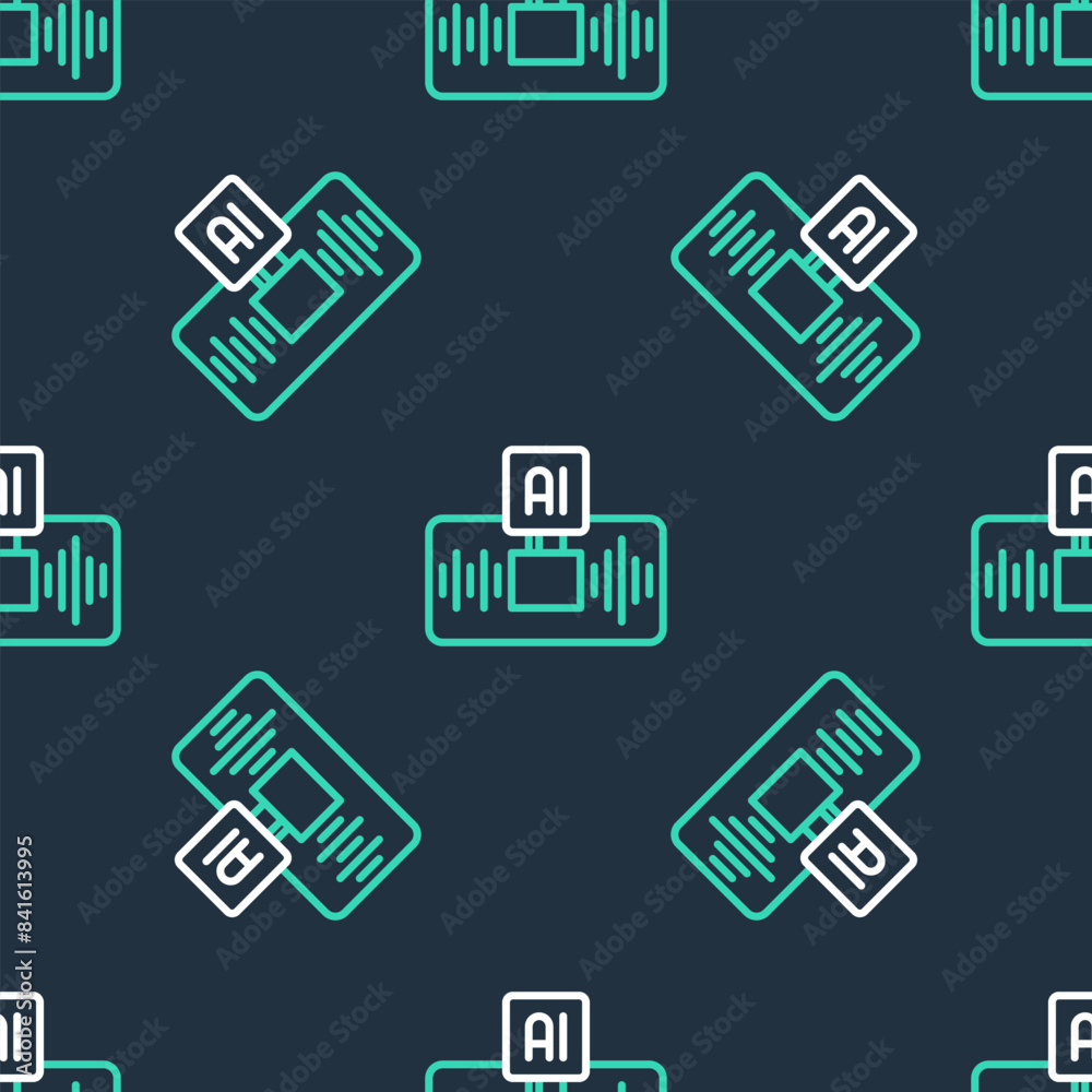 Poster line artificial intelligence ai icon isolated seamless pattern on black background. machine learning