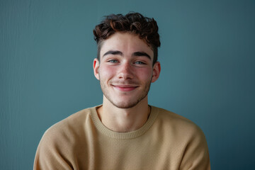 Obraz premium A close up portrait of a young man with a subtle smile