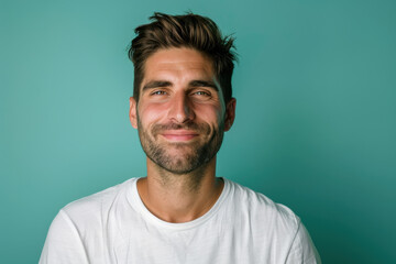 Fototapeta premium A close up portrait of a young man with a subtle smile