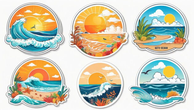 beach at sunset. summer illustration stickers. Generative ai
