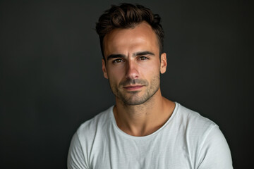 Obraz premium A close up portrait of a young man with a subtle smile